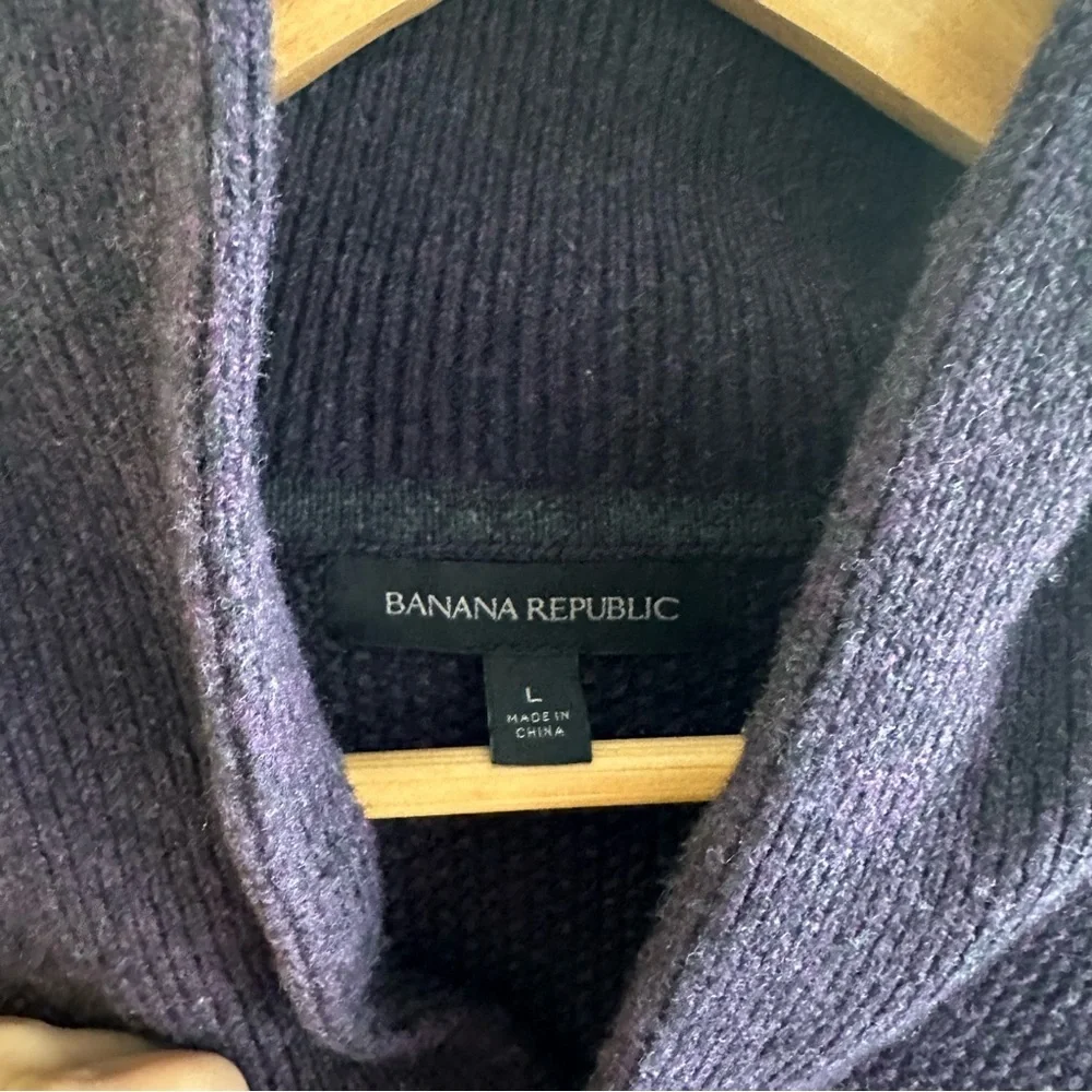 Banana Republic Large Merino Wool Blend Shawl Collar Sweater Pullover‎ Purple